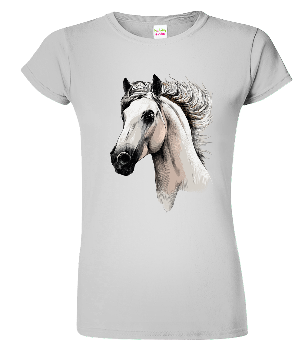 Dámské tričko s koněm - Bělouš Velikost: XL, Barva: Světle šedý melír (03)