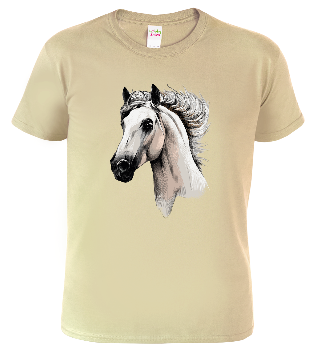 Pánské tričko s koněm - Bělouš Velikost: XL, Barva: Béžová (51)