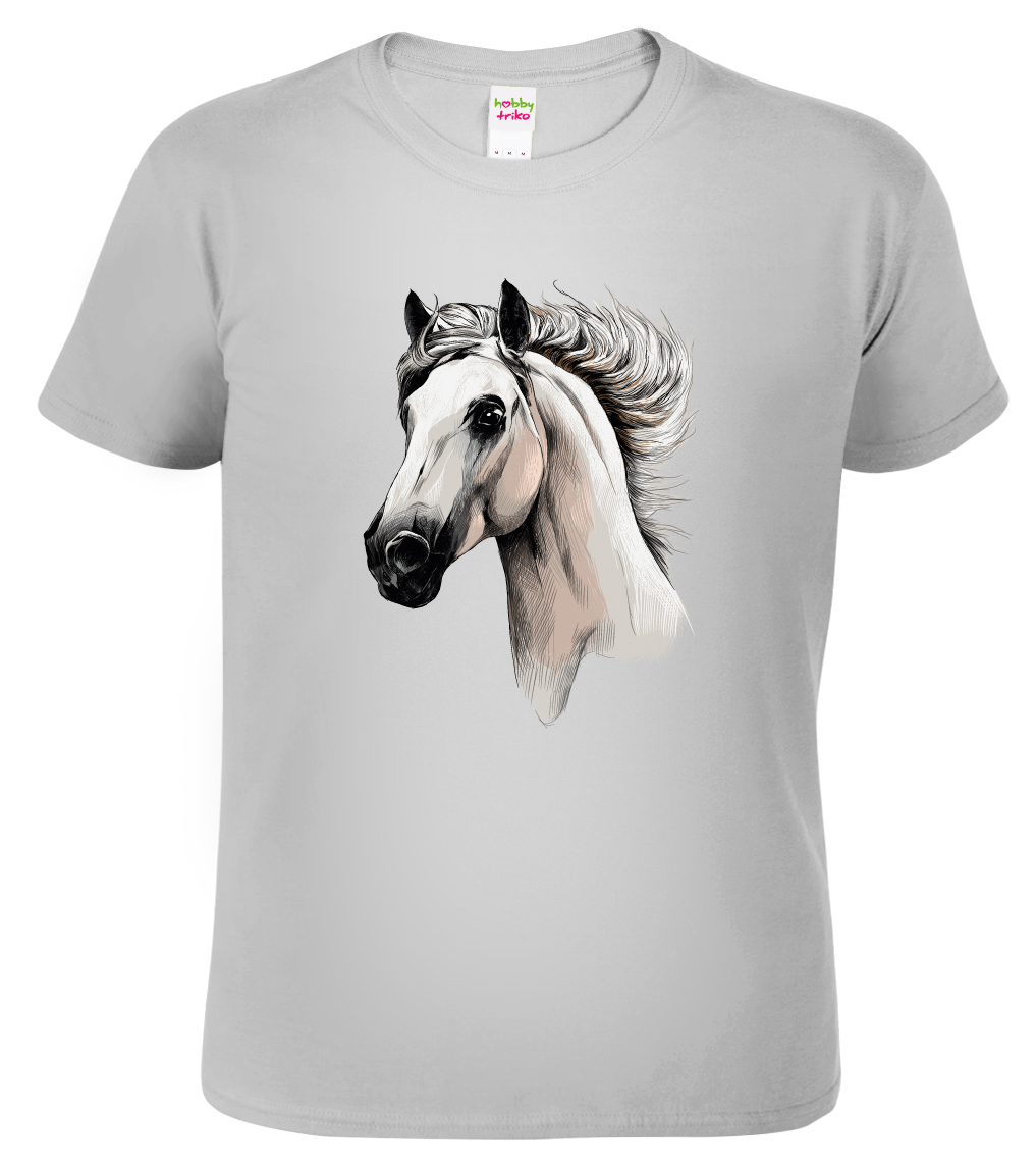 Pánské tričko s koněm - Bělouš Velikost: XL, Barva: Světle šedý melír (03)