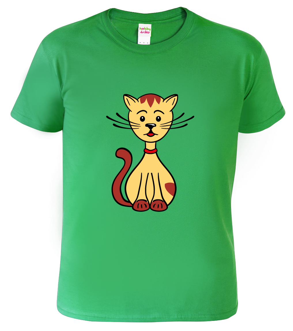Dětské tričko s kočkou - Sedící kočička Velikost: 6 let / 122 cm, Barva: Středně zelená (16)