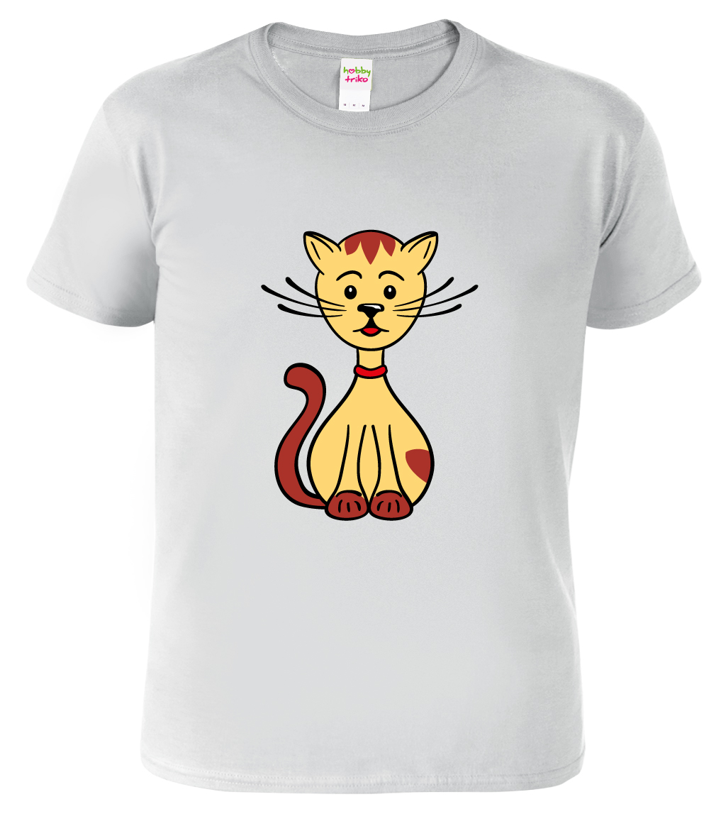Dětské tričko s kočkou - Sedící kočička Velikost: 10 let / 146 cm, Barva: Světle šedý melír (03)
