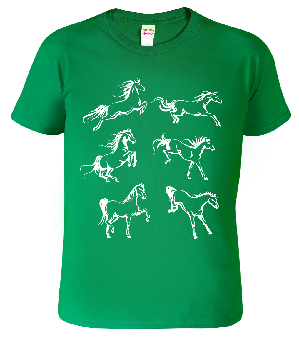 Pánské tričko s koněm - Koně Velikost: XL, Barva: Středně zelená (16)