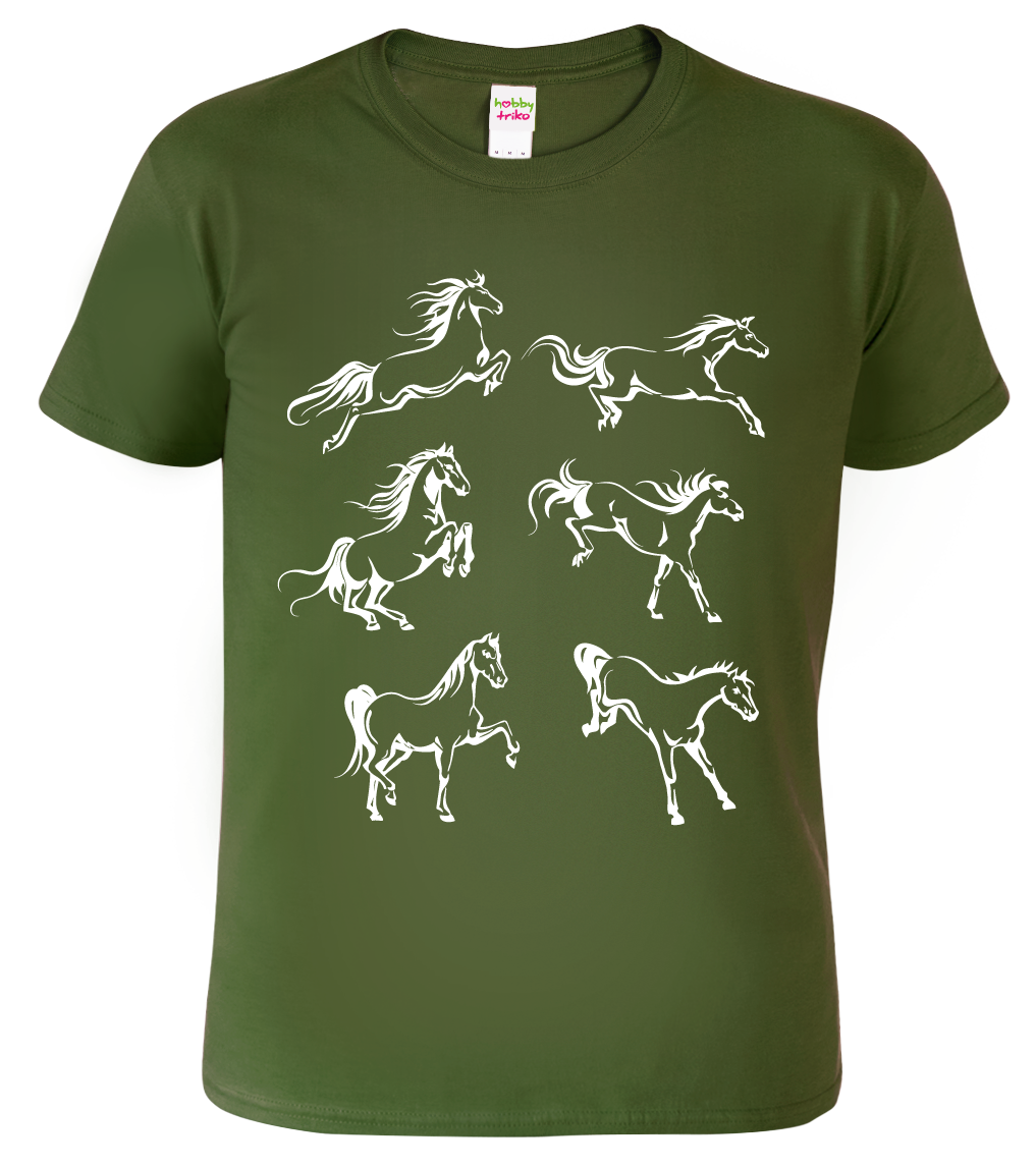 Pánské tričko s koněm - Koně Velikost: S, Barva: Military (69)