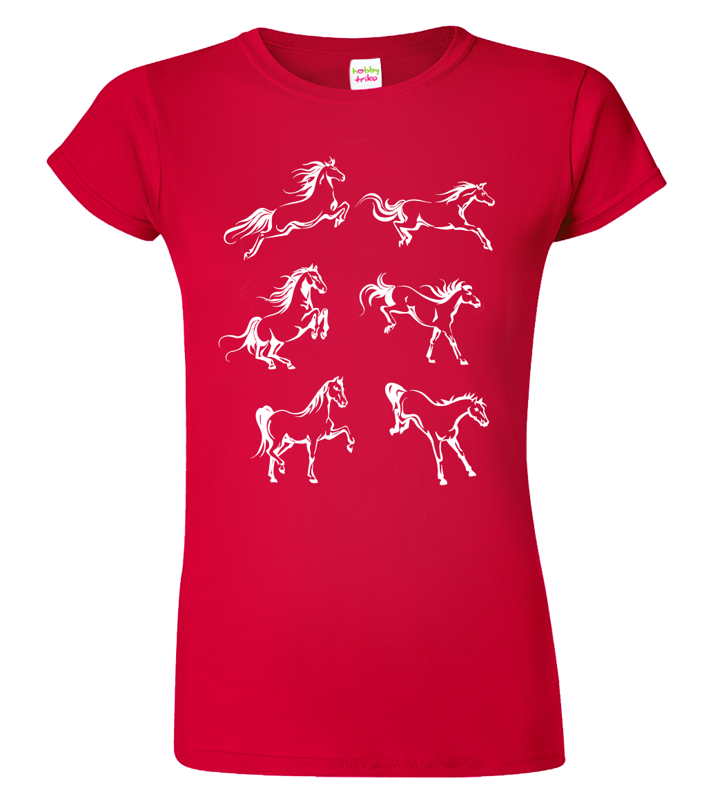 Dámské tričko s koněm - Koně Velikost: L, Barva: Červená (07)
