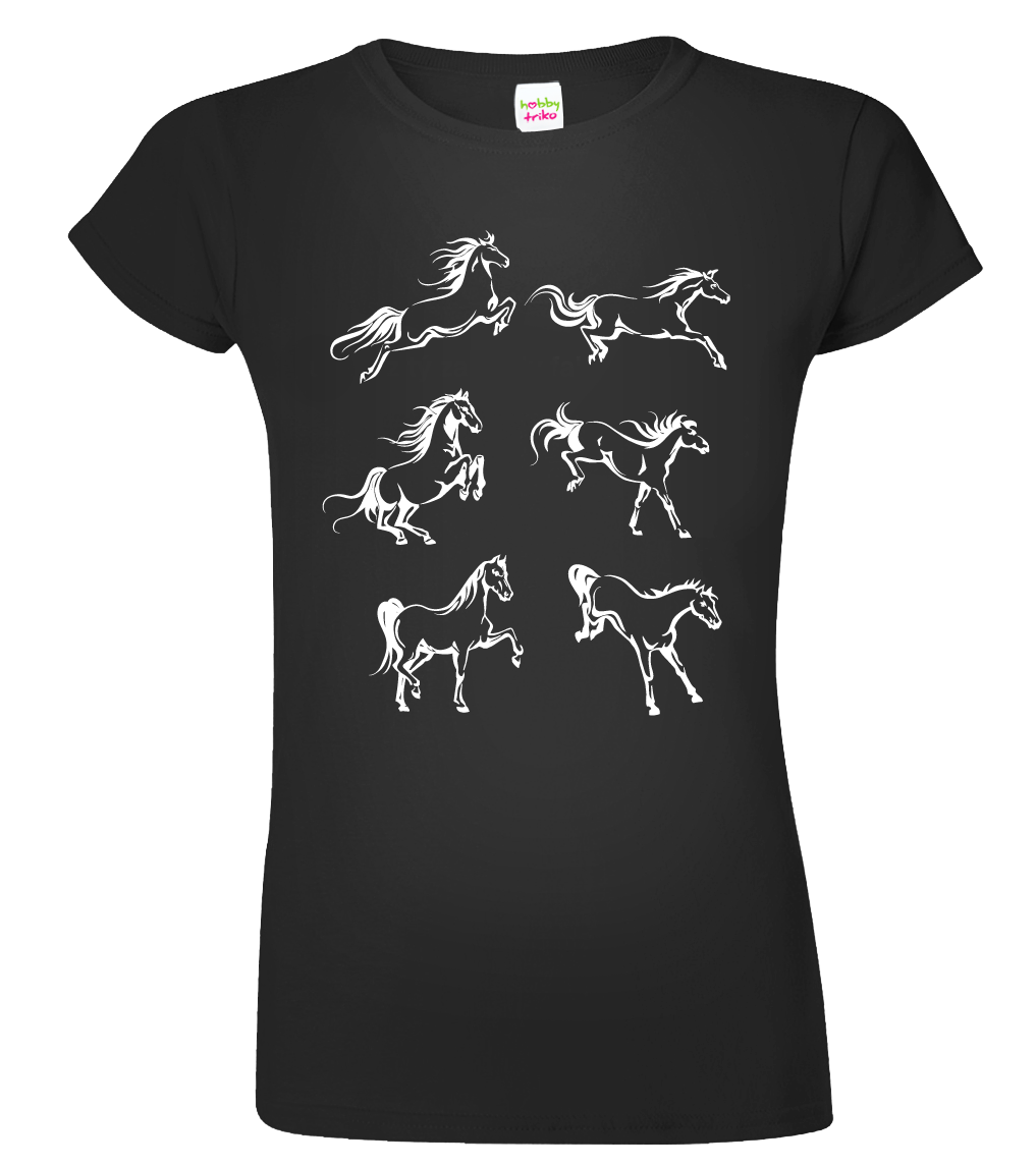 Dámské tričko s koněm - Koně Velikost: 3XL, Barva: Černá (01)