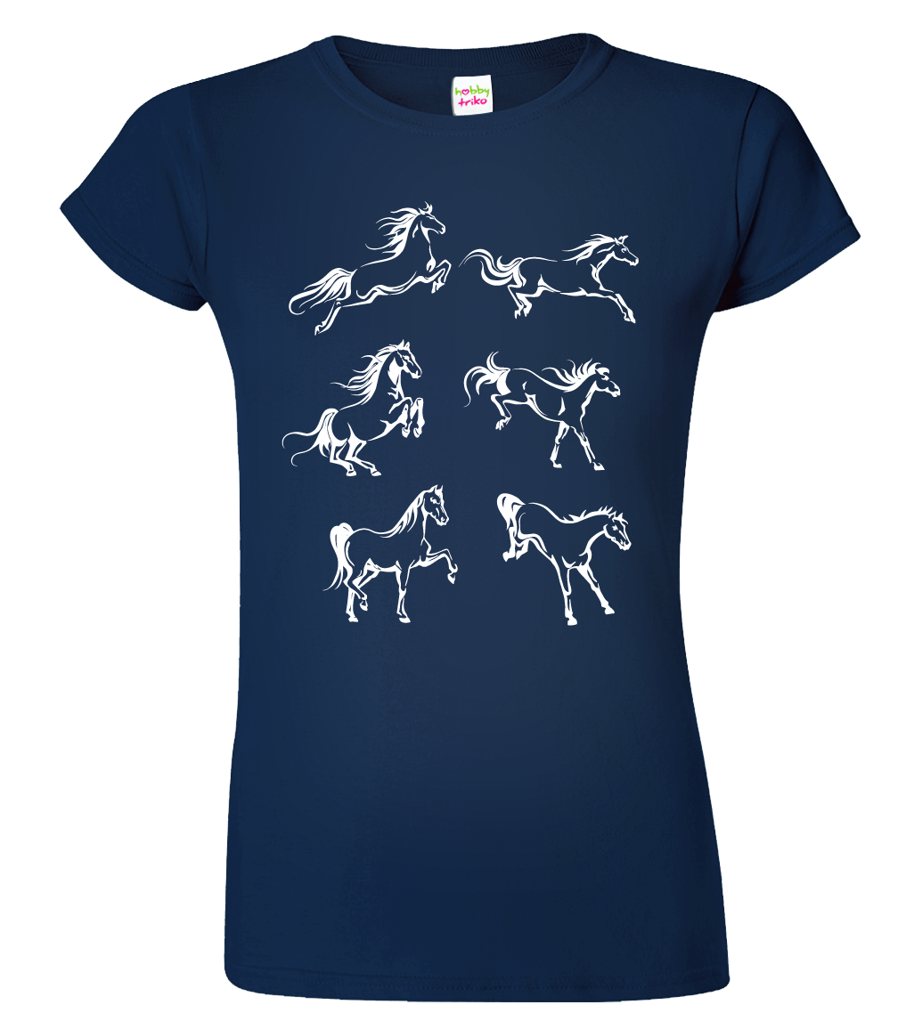 Dámské tričko s koněm - Koně Velikost: S, Barva: Námořní modrá (02)