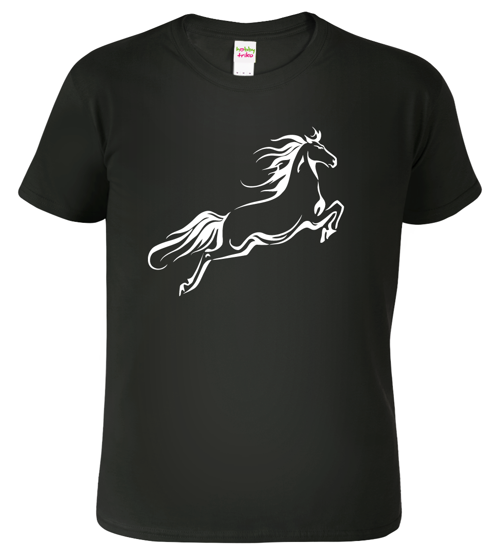 Pánské tričko s koněm - Kůň ve skoku Velikost: M, Barva: Černá (01)