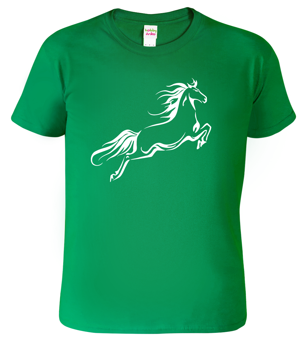 Pánské tričko s koněm - Kůň ve skoku Velikost: M, Barva: Středně zelená (16)