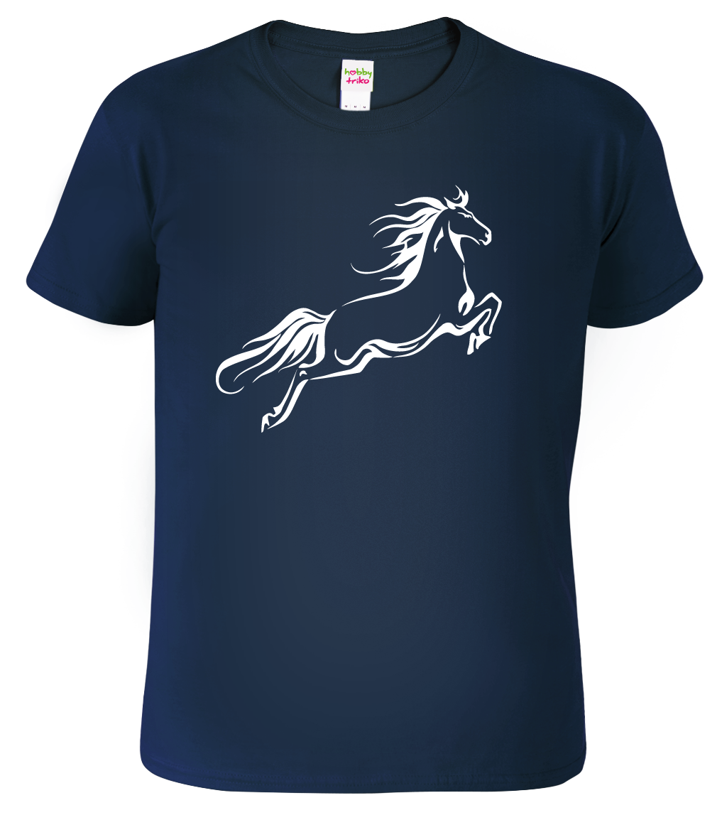 Pánské tričko s koněm - Kůň ve skoku Velikost: XL, Barva: Námořní modrá (02)
