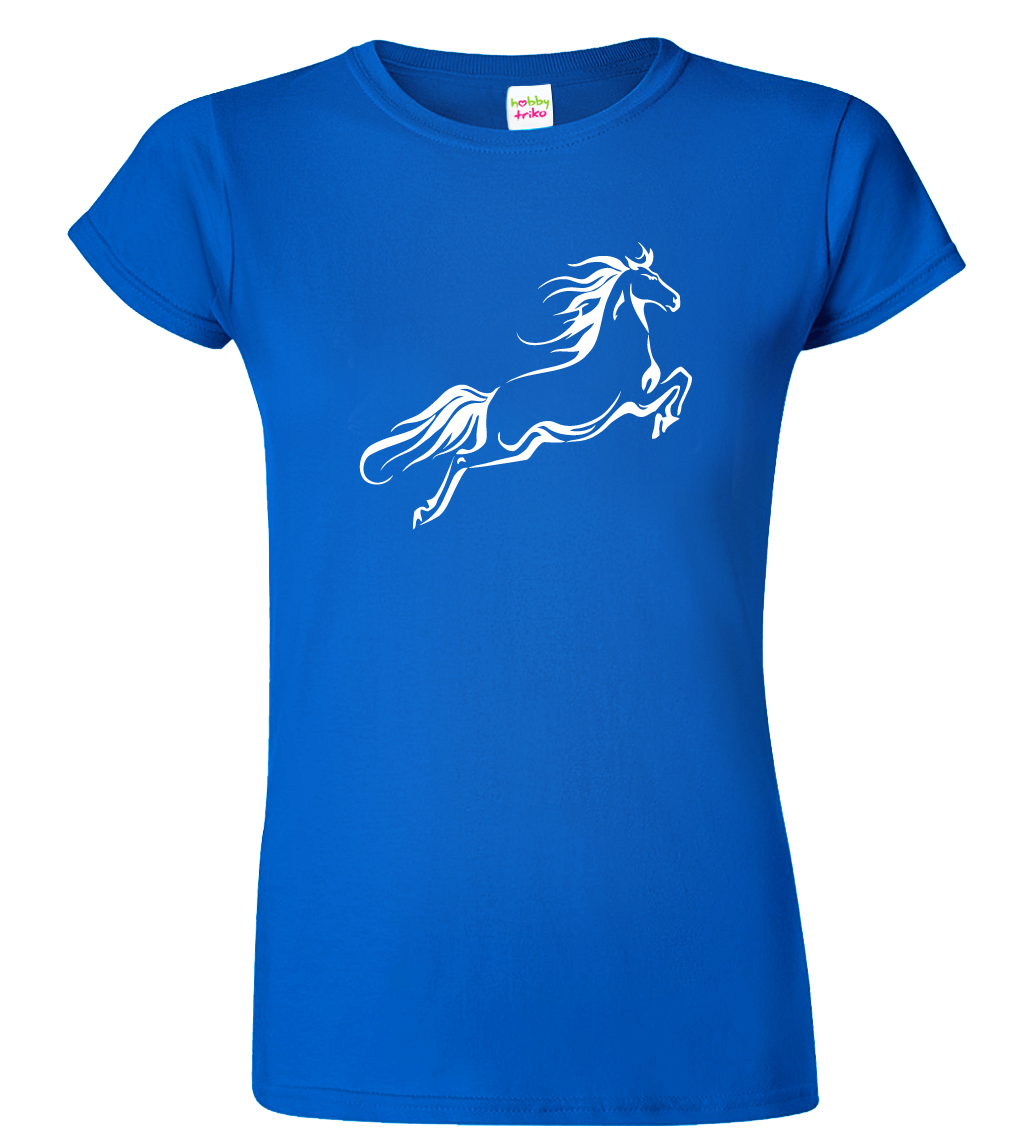 Dámské tričko s koněm - Kůň ve skoku Velikost: M, Barva: Královská modrá (05)