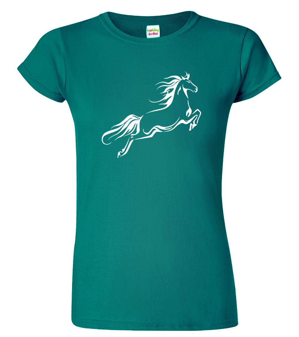 Dámské tričko s koněm - Kůň ve skoku Velikost: XL, Barva: Emerald (19)
