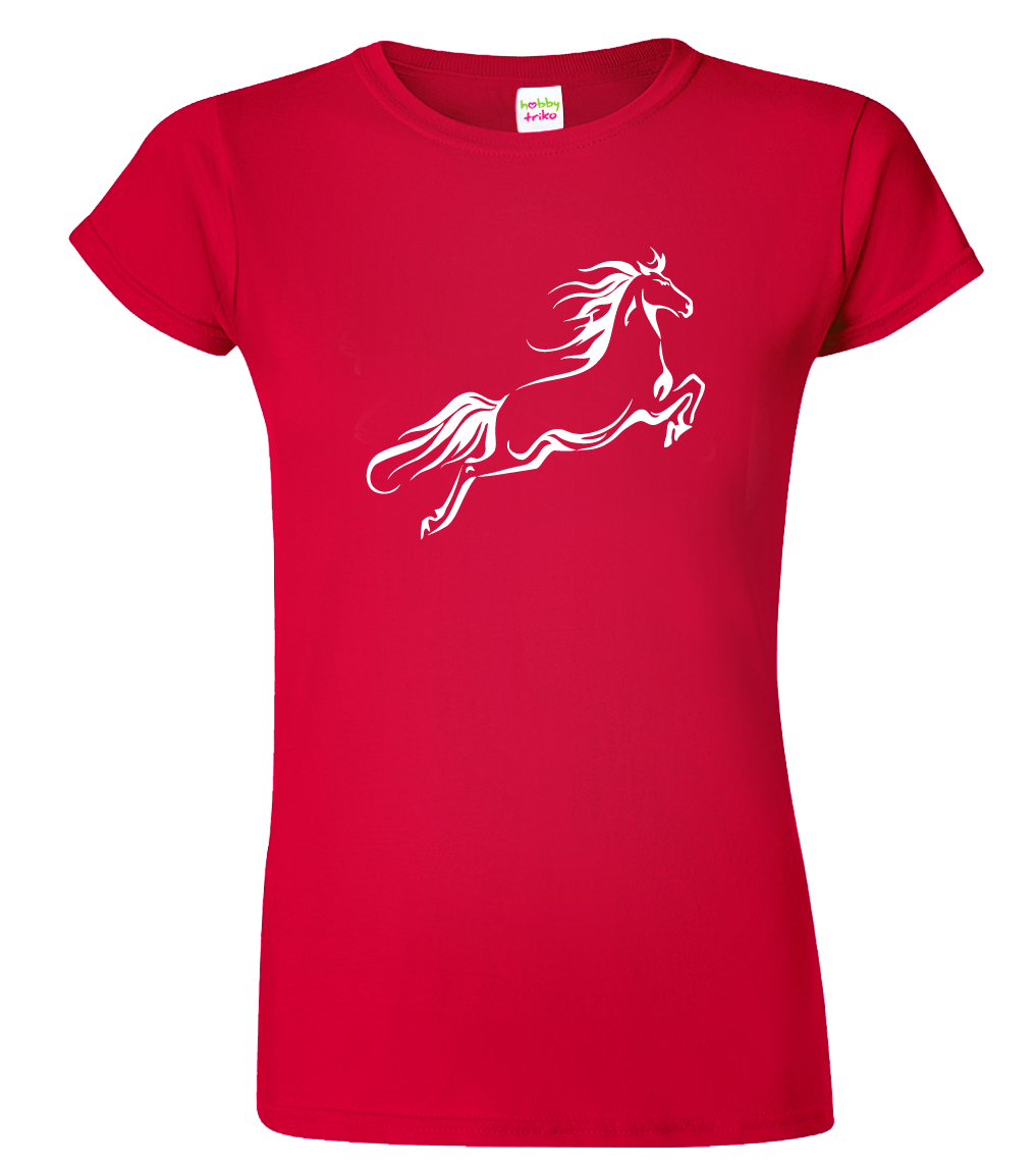 Dámské tričko s koněm - Kůň ve skoku Velikost: M, Barva: Červená (07)