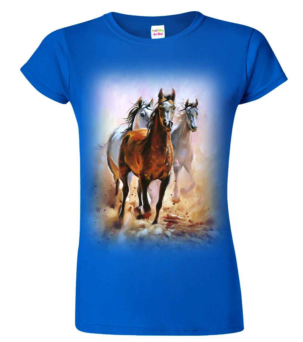 Dámské tričko s koněm - Malované koně Velikost: S, Barva: Královská modrá (05)