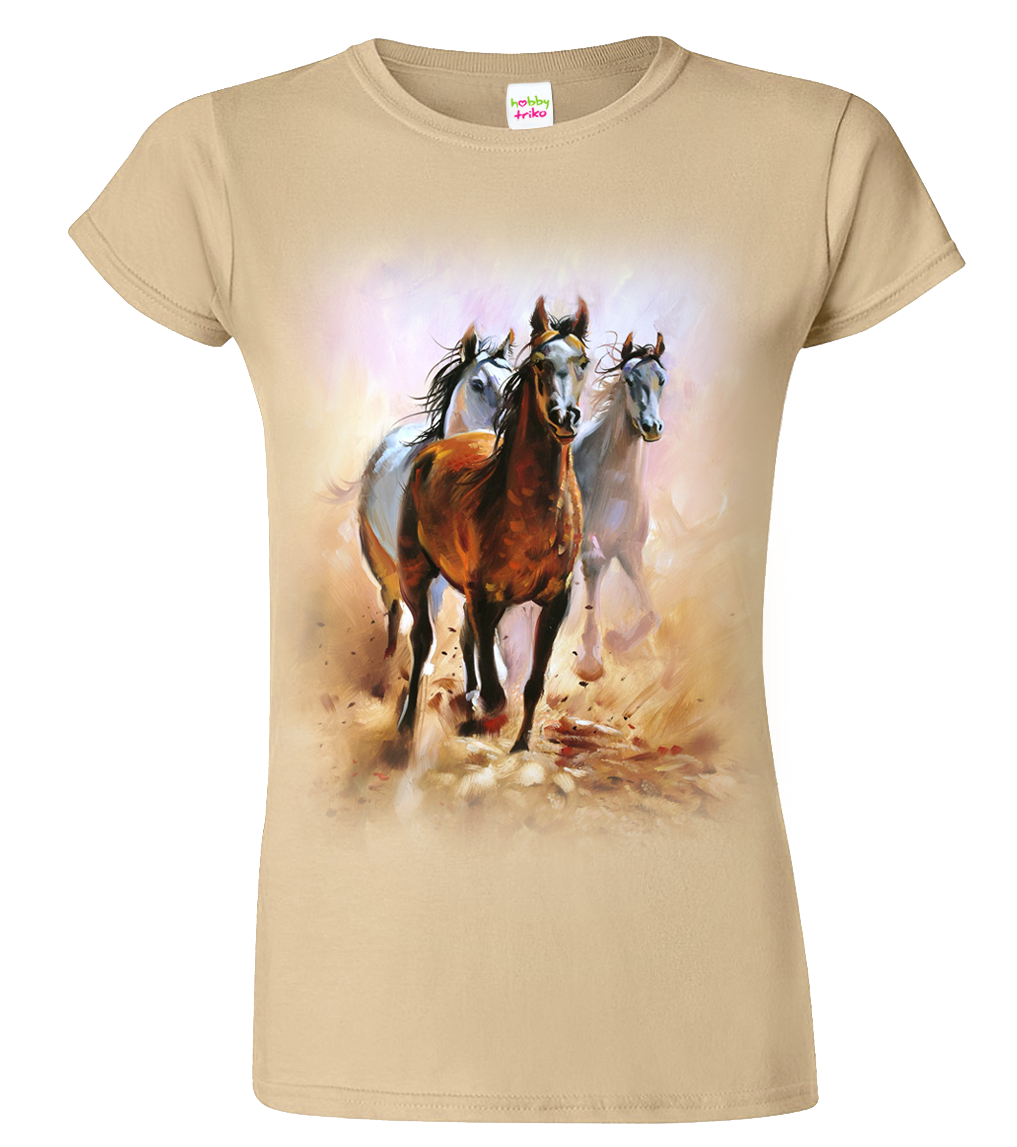 Dámské tričko s koněm - Malované koně Velikost: S, Barva: Béžová (51)