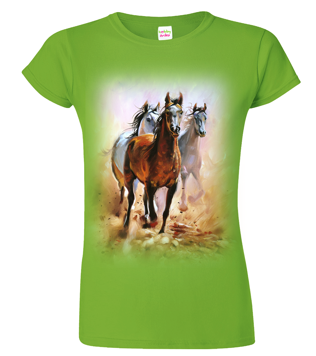 Dámské tričko s koněm - Malované koně Velikost: S, Barva: Apple Green (92)