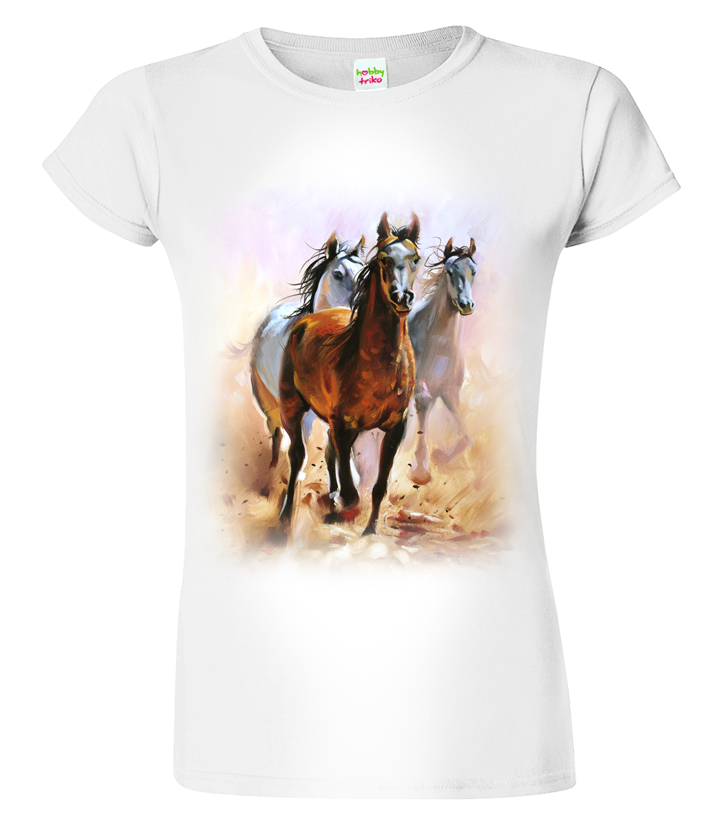 Dámské tričko s koněm - Malované koně Velikost: 3XL, Barva: Bílá (00)