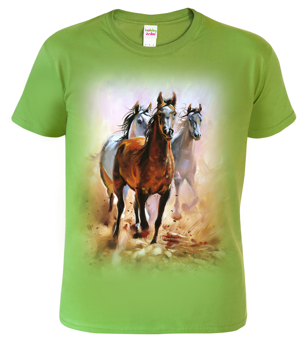 Pánské tričko s koněm - Malované koně Velikost: S, Barva: Apple Green (92)