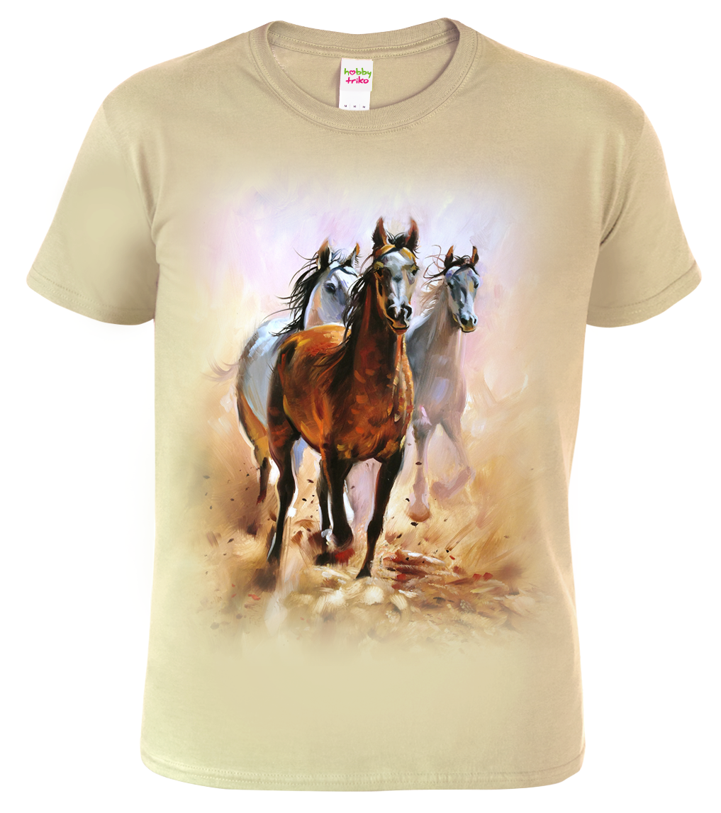 Pánské tričko s koněm - Malované koně Velikost: S, Barva: Béžová (51)