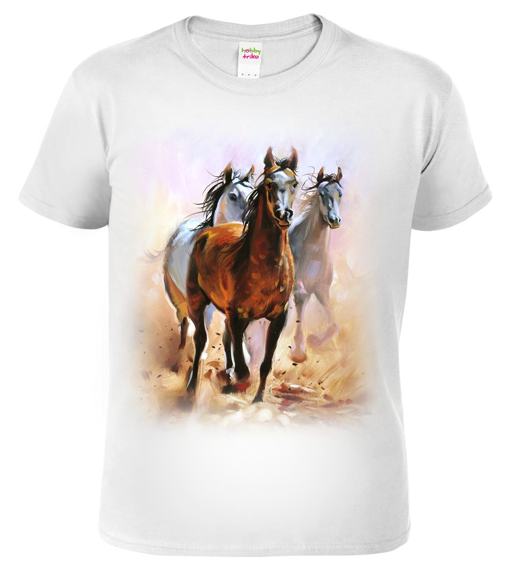 Pánské tričko s koněm - Malované koně Velikost: M, Barva: Bílá (00)