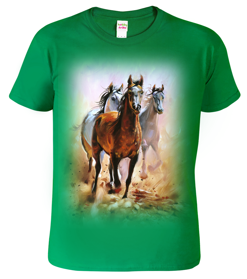 Pánské tričko s koněm - Malované koně Velikost: S, Barva: Středně zelená (16)