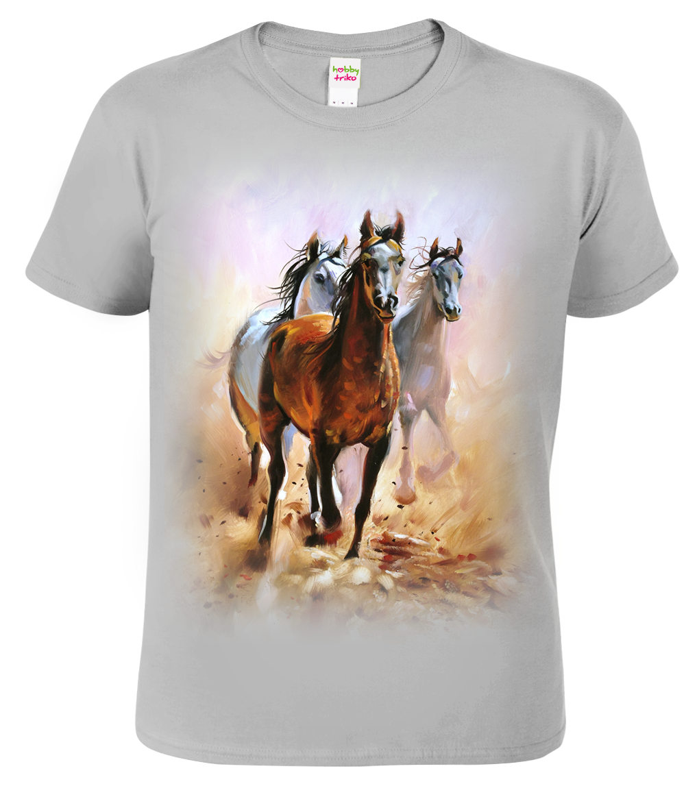 Dětské tričko s koněm - Malované koně Velikost: 10 let / 146 cm, Barva: Světle šedý melír (03)
