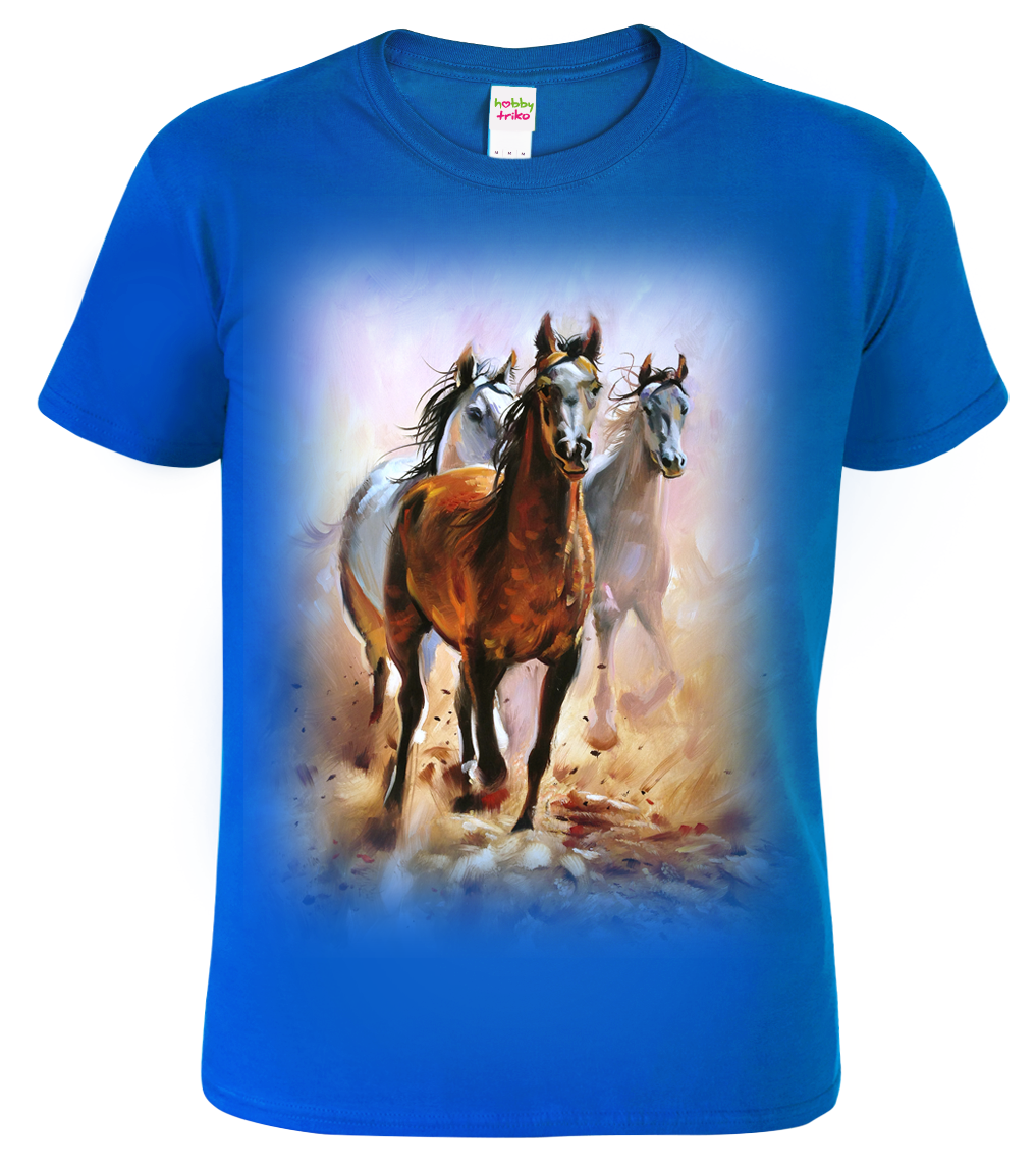 Dětské tričko s koněm - Malované koně Velikost: 10 let / 146 cm, Barva: Královská modrá (05)