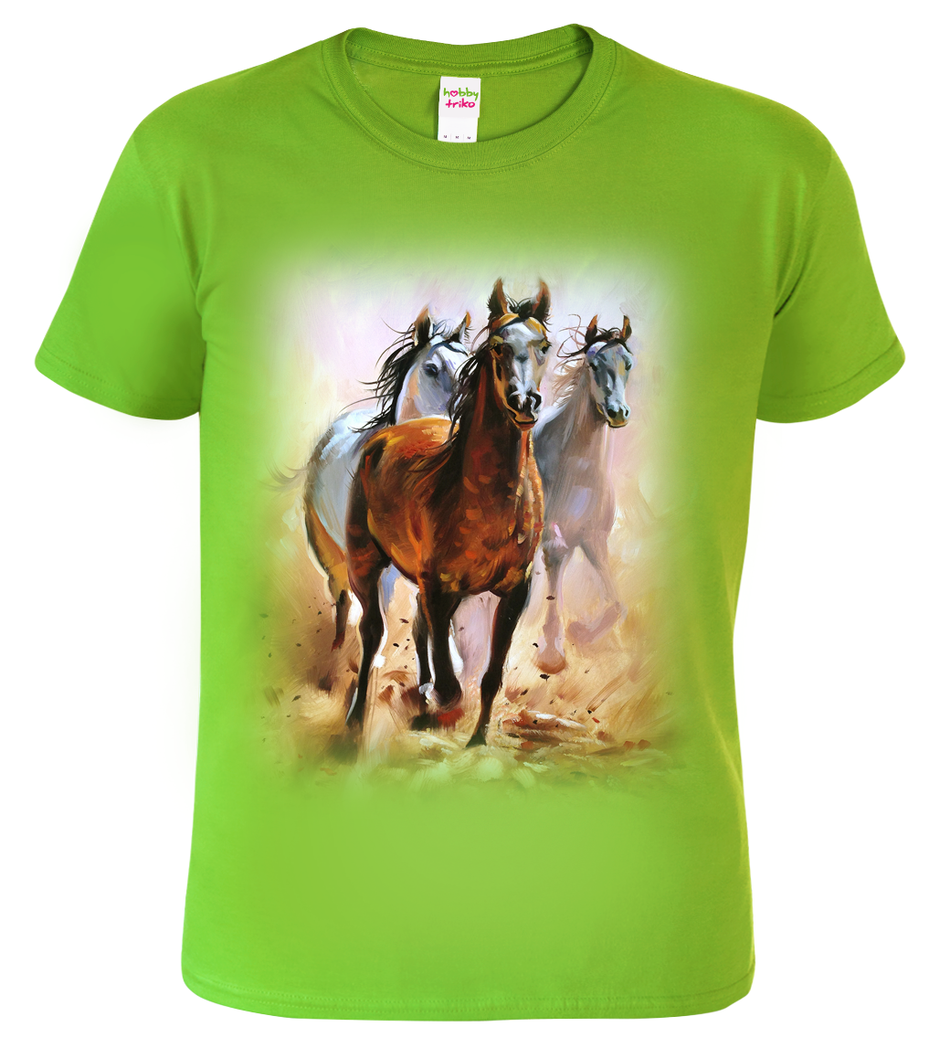 Dětské tričko s koněm - Malované koně Velikost: 4 roky / 110 cm, Barva: Apple Green (92)
