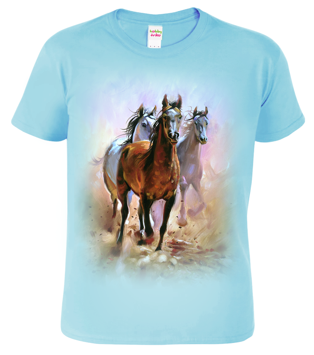 Dětské tričko s koněm - Malované koně Velikost: 10 let / 146 cm, Barva: Nebesky modrá (15)