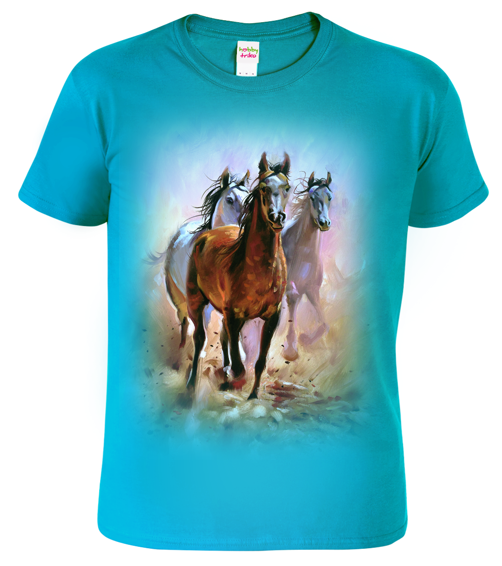 Dětské tričko s koněm - Malované koně Velikost: 12 let / 158 cm, Barva: Tyrkysová (44)
