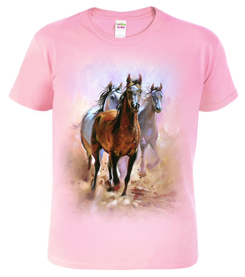 Dětské tričko s koněm - Malované koně Velikost: 10 let / 146 cm, Barva: Růžová (30)