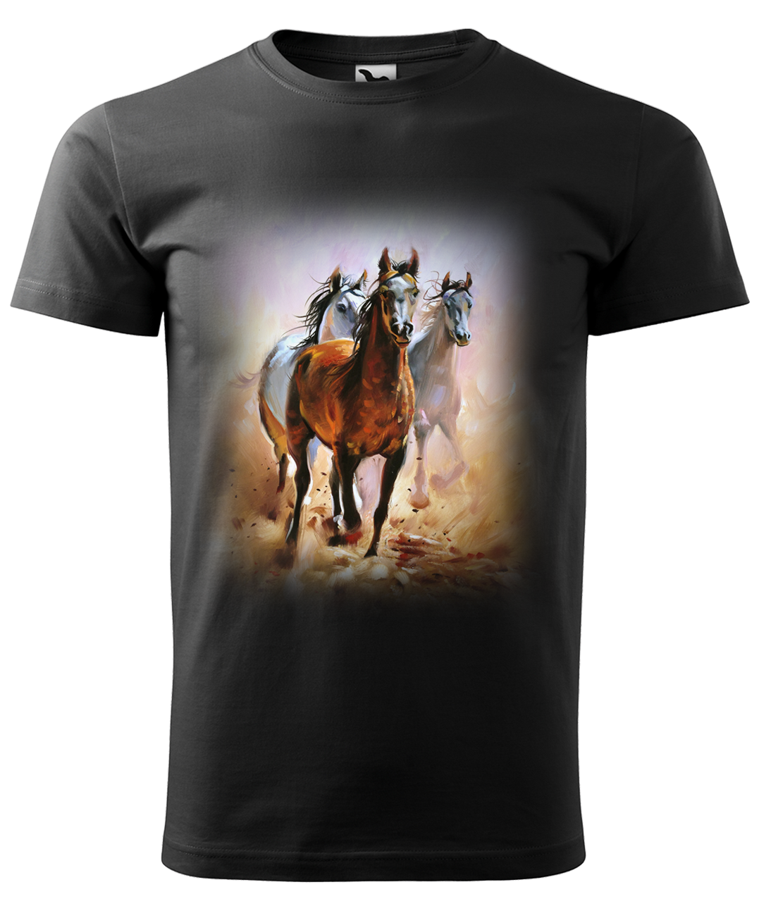 Dětské tričko s koněm - Malované koně Velikost: 4 roky / 110 cm, Barva: Černá (01)