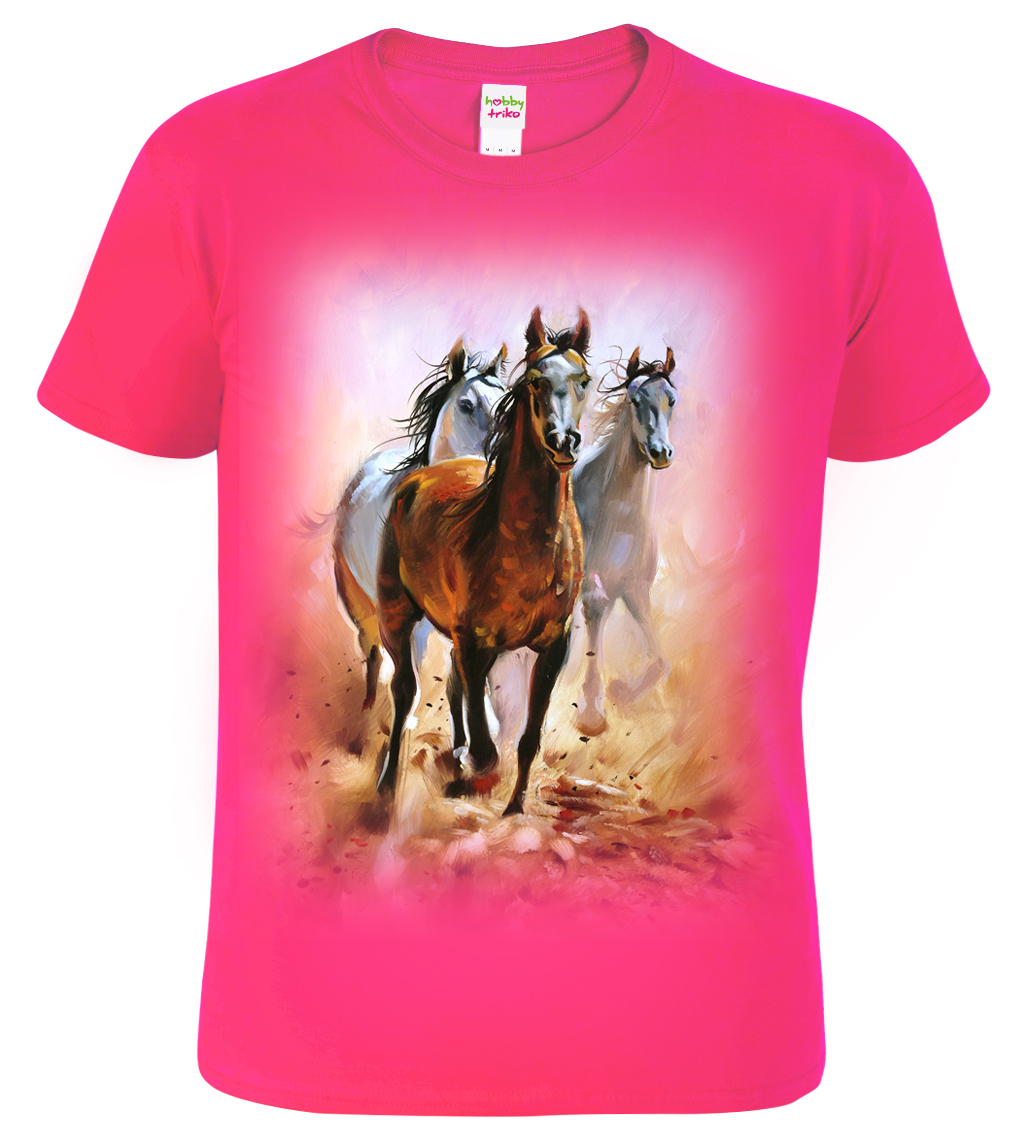 Dětské tričko s koněm - Malované koně Velikost: 10 let / 146 cm, Barva: Malinová (63)