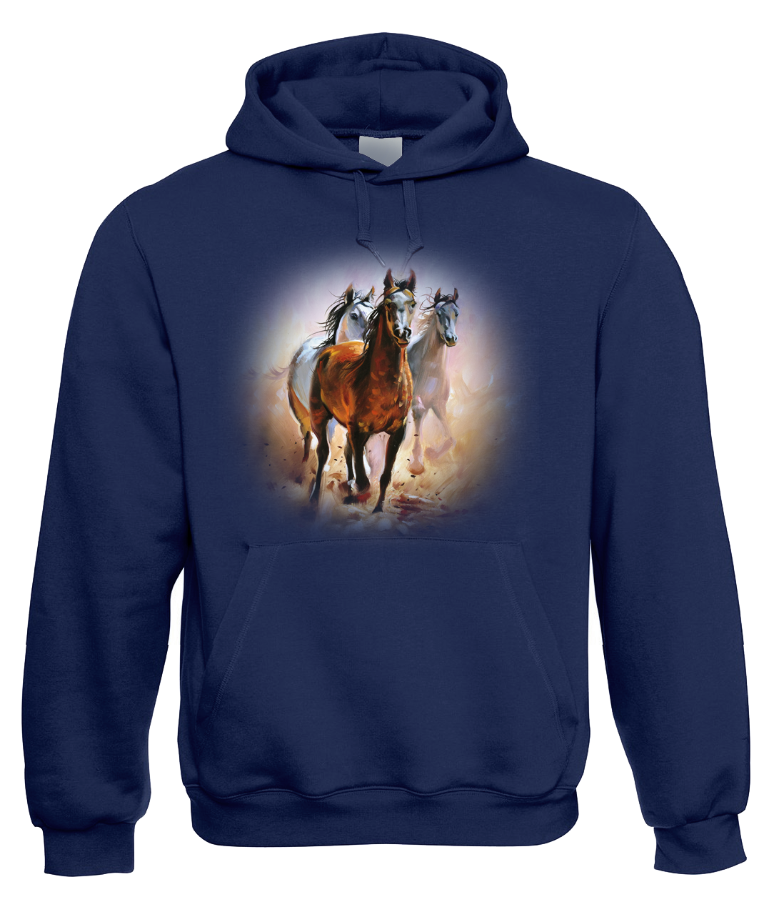 Mikina s koněm - Malované koně Velikost: L, Barva: Tmavě modrá