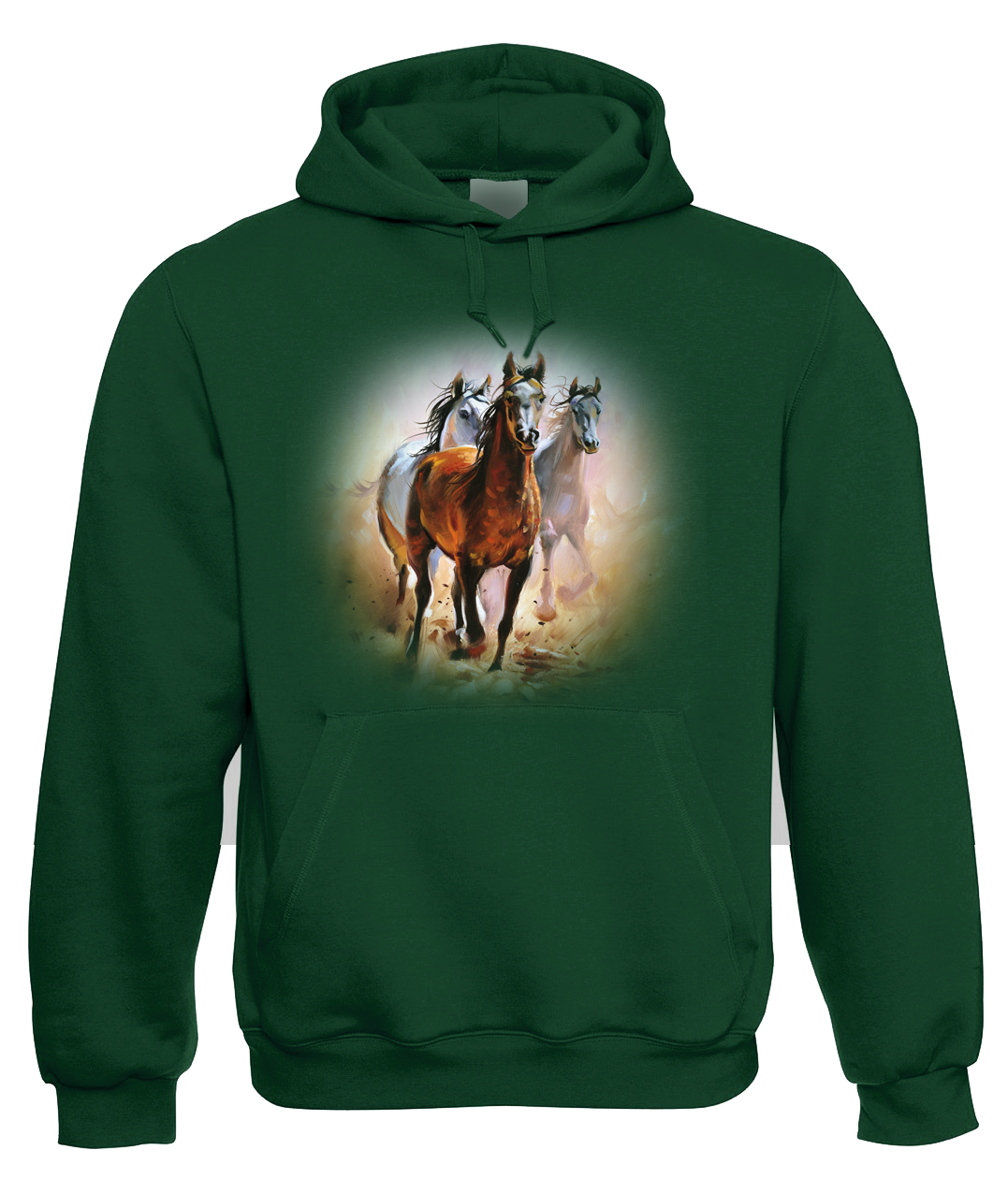 Mikina s koněm - Malované koně Velikost: XL, Barva: Zelená lahvová