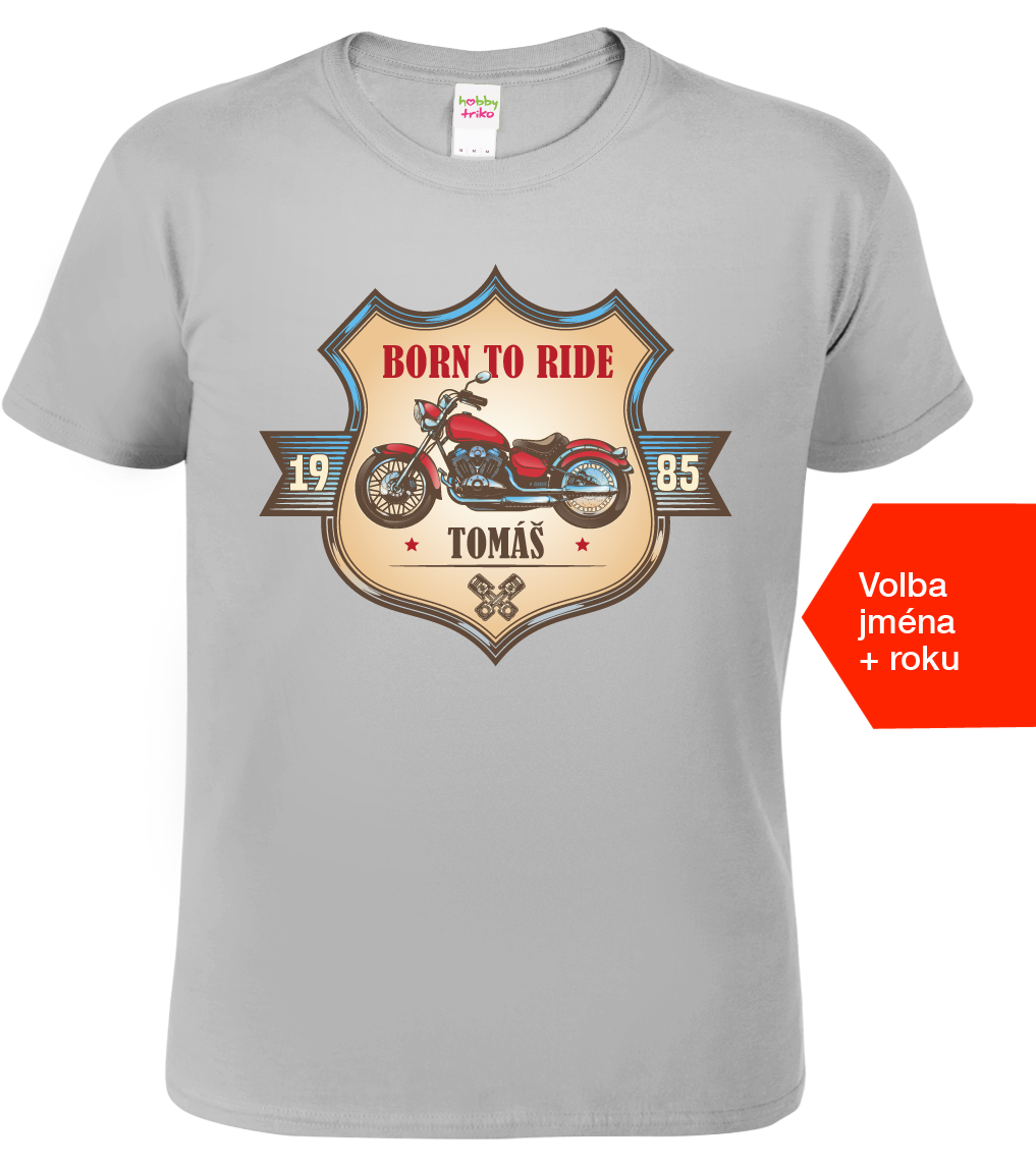 Moto tričko - Born to Ride (Motorka) Velikost: L, Barva: Světle šedý melír (03)