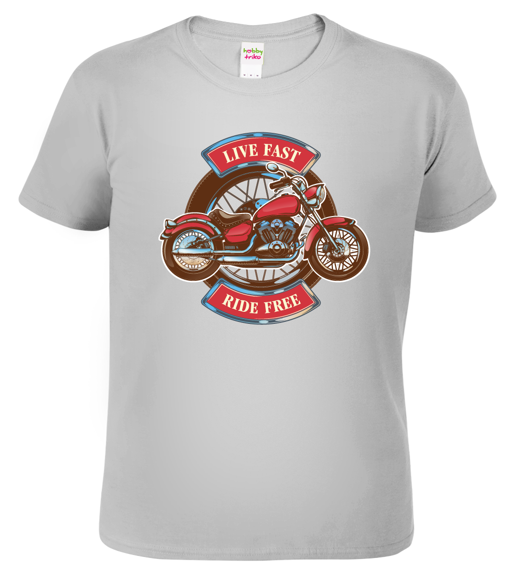 Moto tričko - Live Fast, Ride Free Velikost: L, Barva: Světle šedý melír (03)