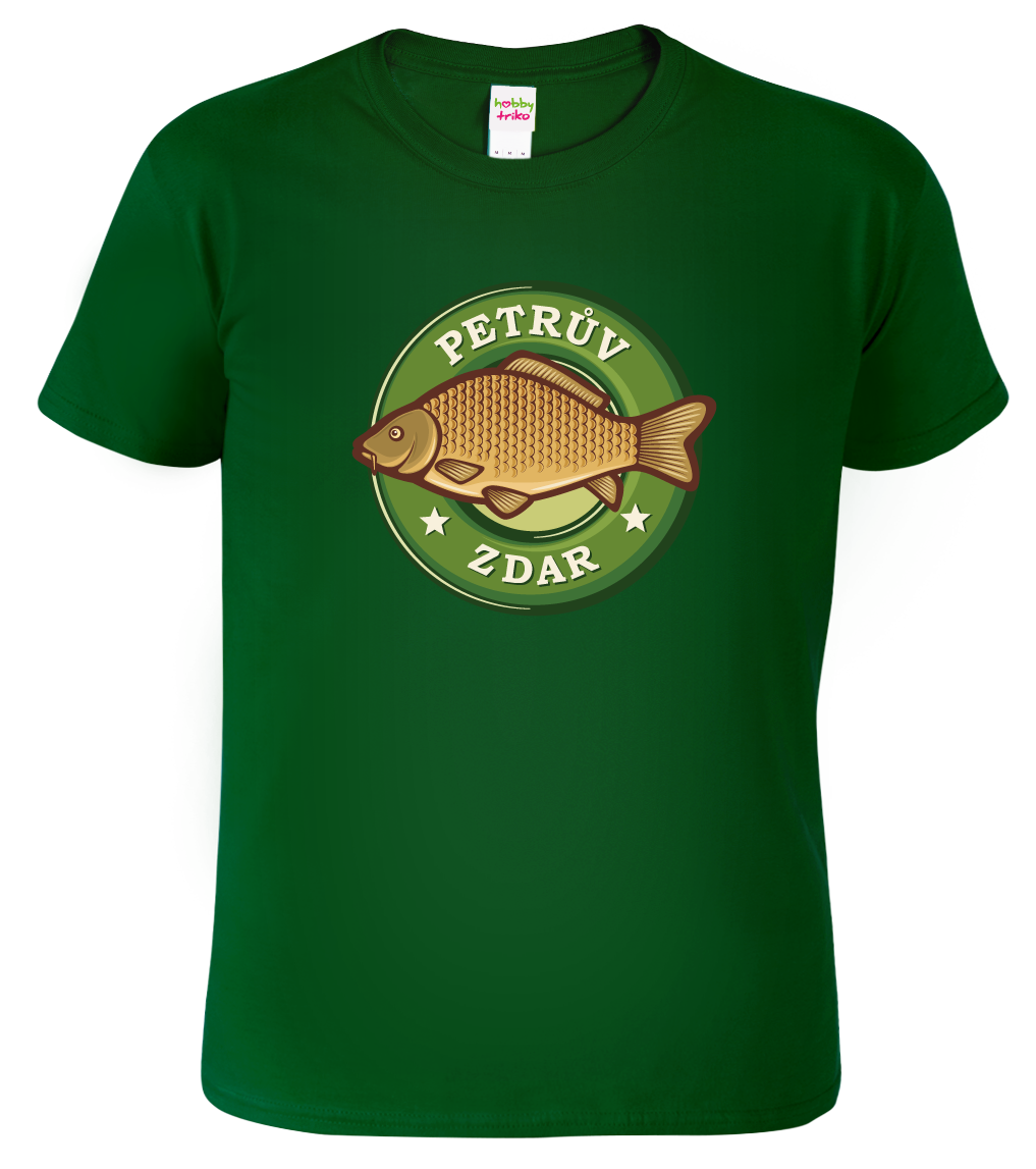 Rybářské tričko - Petrův zdar (kapr) Velikost: L, Barva: Lahvově zelená (06)