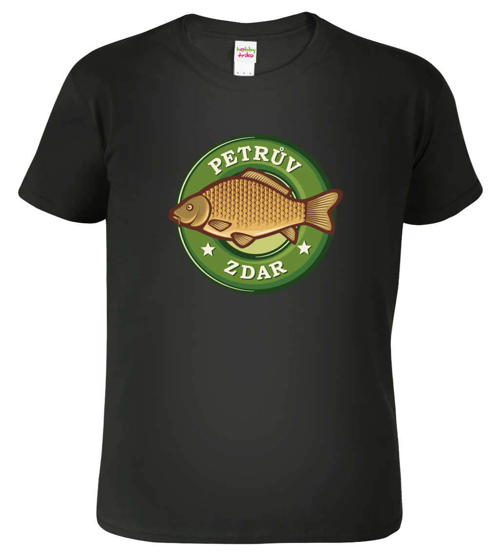 Rybářské tričko - Petrův zdar (kapr) Velikost: S, Barva: Černá (01)