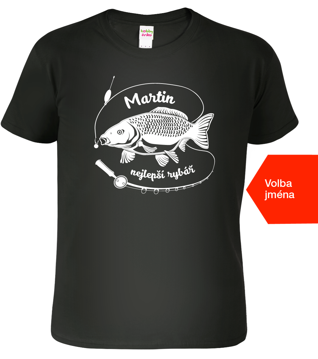 Tričko pro rybáře se jménem - Tričko s kaprem Velikost: S, Barva: Černá (01)