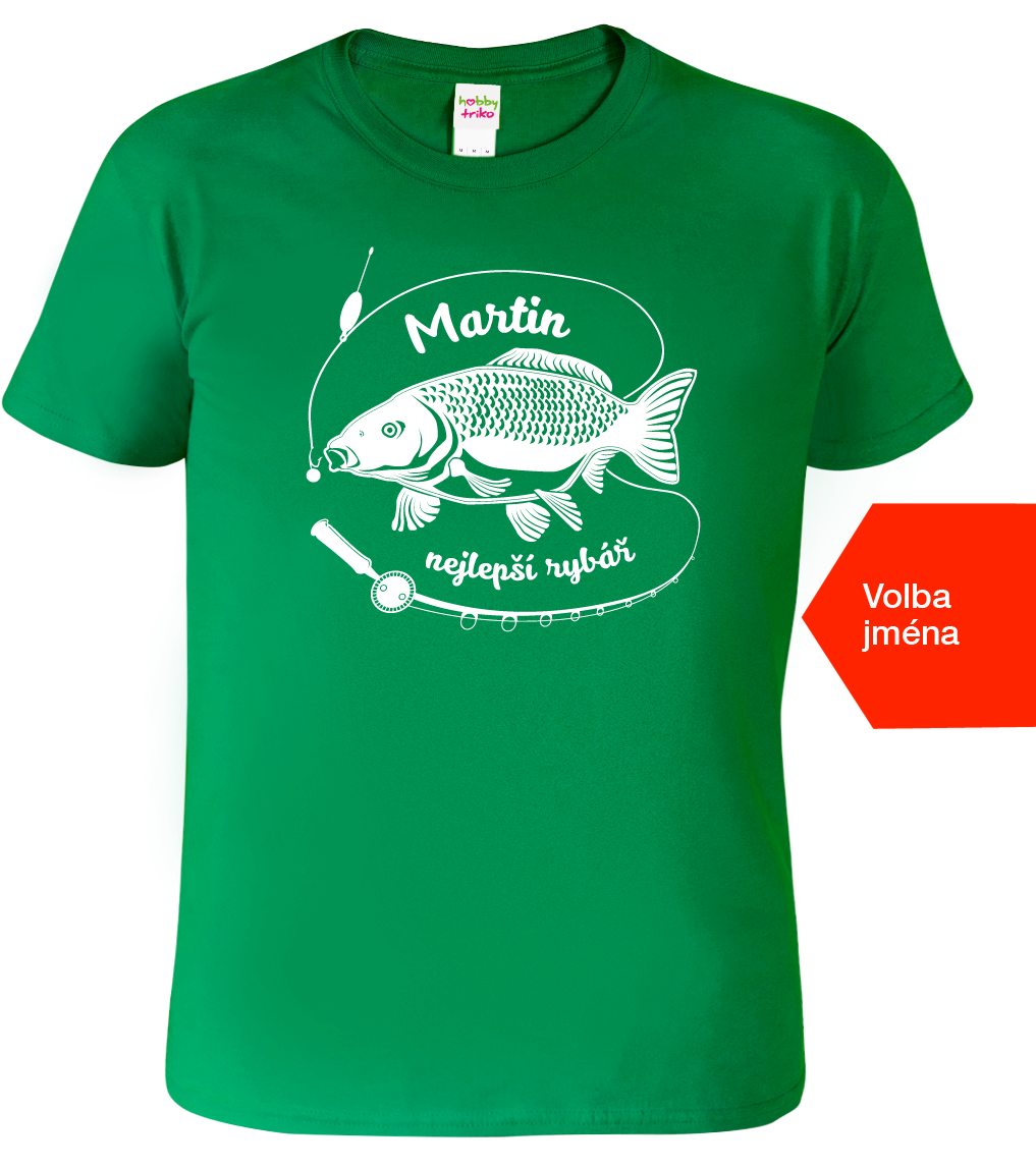 Tričko pro rybáře se jménem - Tričko s kaprem Velikost: 2XL, Barva: Středně zelená (16)