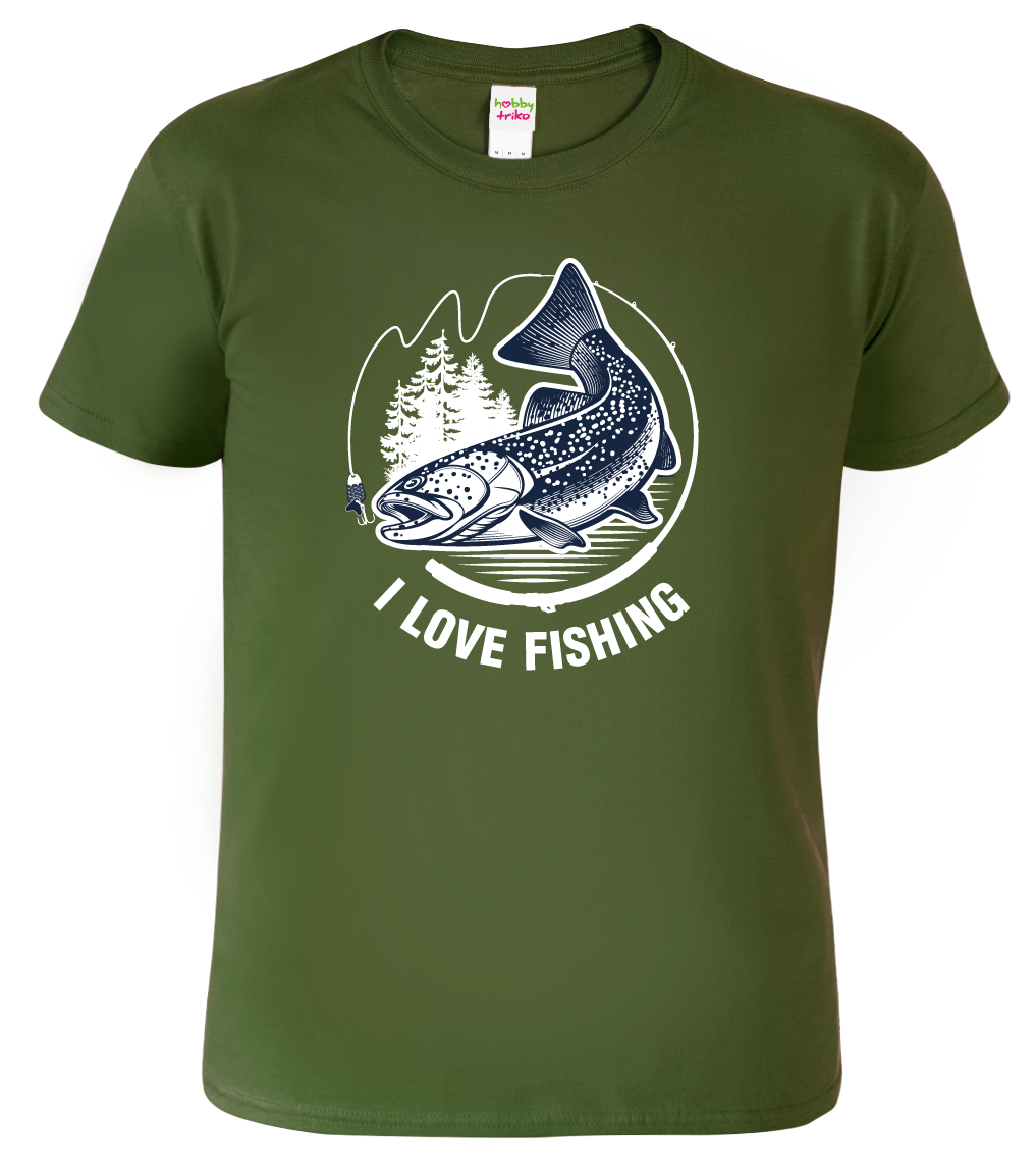 Rybářské tričko - I Love Fishing Velikost: 3XL, Barva: Military (69)