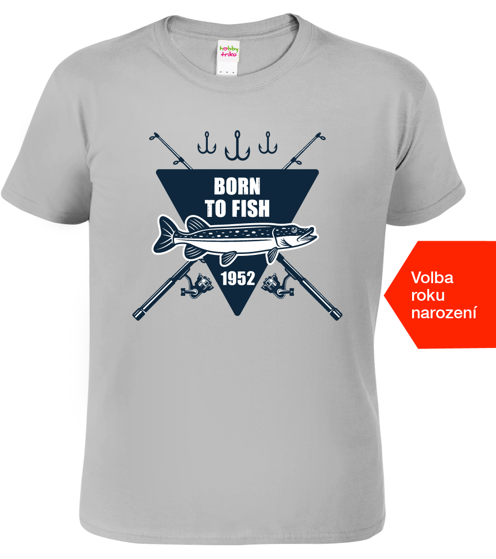 Rybářské tričko - Born to Fish Velikost: L, Barva: Světle šedý melír (03)