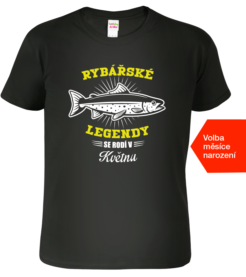 Tričko pro rybáře - Rybářské legendy se rodí Velikost: S, Barva: Černá (01)