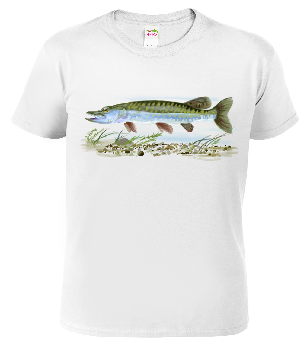 Dětské rybářské tričko - Štika obecná Velikost: 4 roky / 110 cm, Barva: Bílá (00)