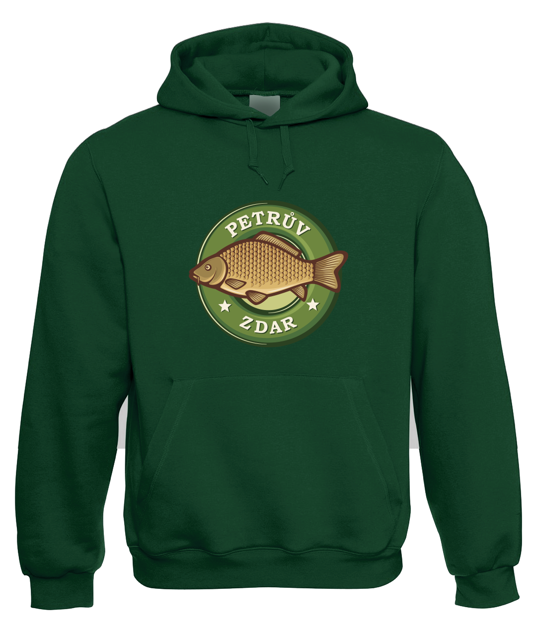 Rybářská mikina - Petrův zdar (kapr) Velikost: XL, Barva: Zelená lahvová