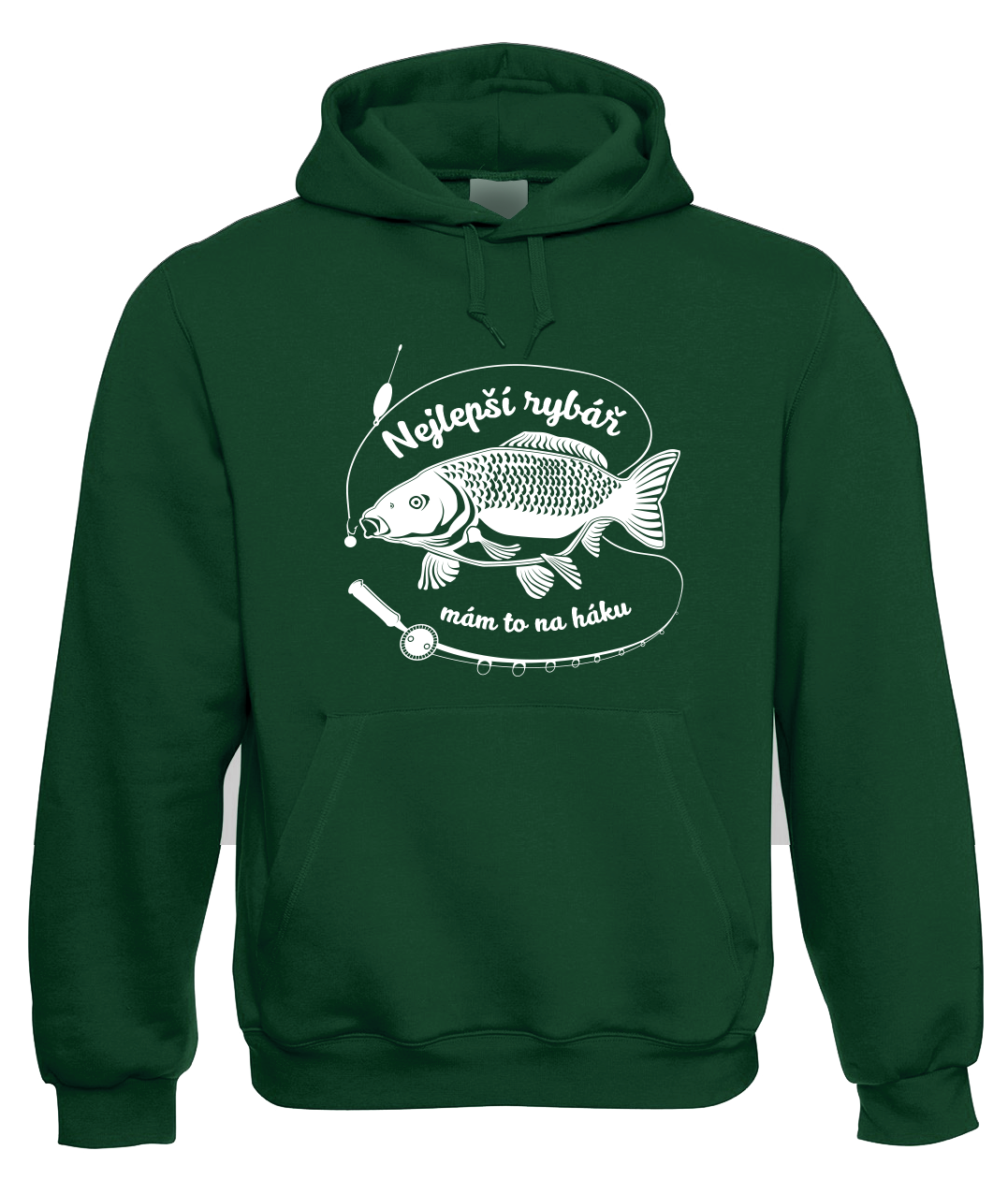 Rybářská mikina - Mikina s kaprem Velikost: L, Barva: Zelená lahvová
