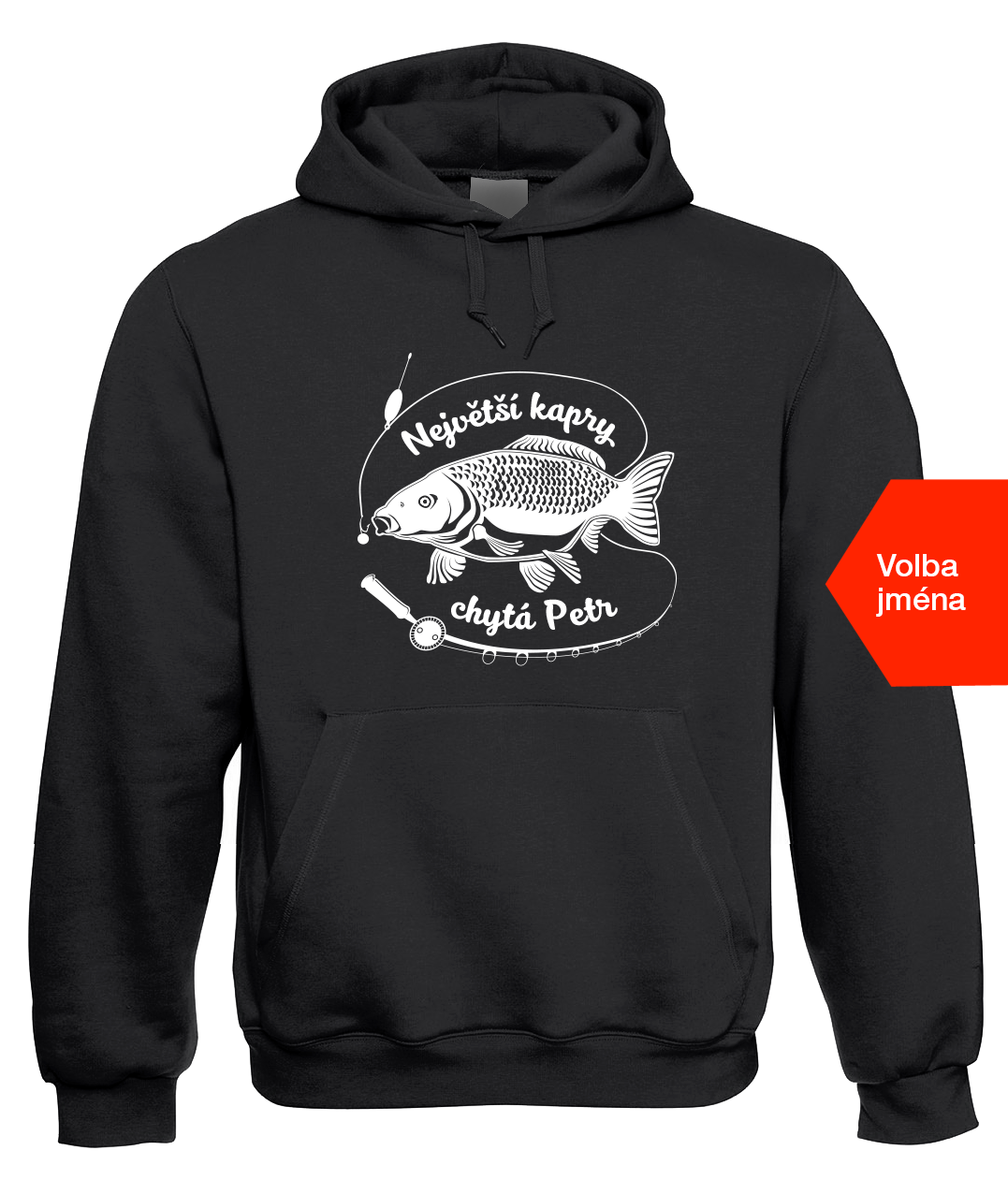 Rybářská mikina - Největší kapry chytá Velikost: M, Barva: Černá