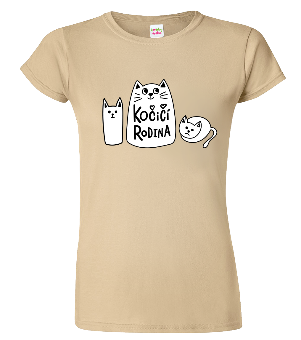 Dámské tričko s kočkou - Kočičí rodina Velikost: S, Barva: Béžová (51)