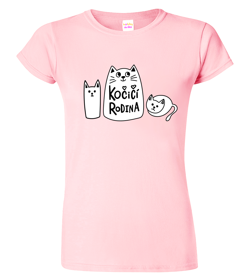 Dámské tričko s kočkou - Kočičí rodina Velikost: S, Barva: Růžová (30)