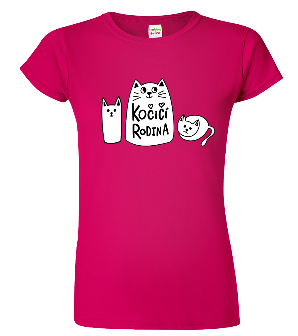 Dámské tričko s kočkou - Kočičí rodina Velikost: M, Barva: Fuchsia red (49)